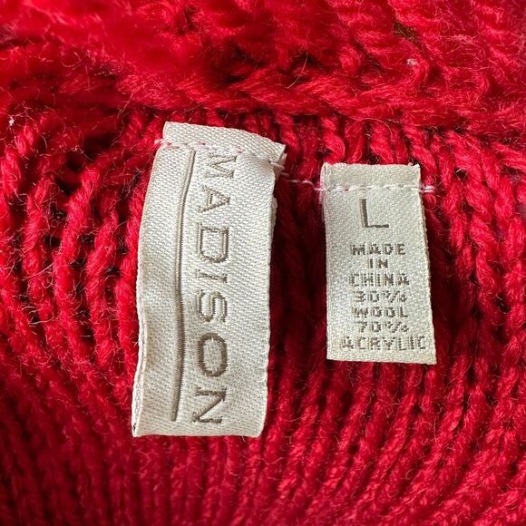 Madison Red Wool Blend Knit Cardigan Jacket L | Textured Holiday Sweater Y2K - Picture 7 of 8